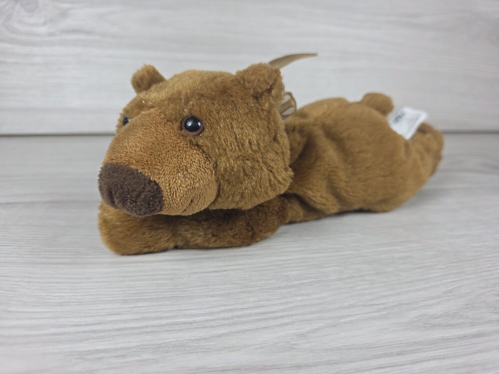 Kellytoy Plush Brown Bear w Gold Ribbon Laying Down Woodland Creature Cabin SU46